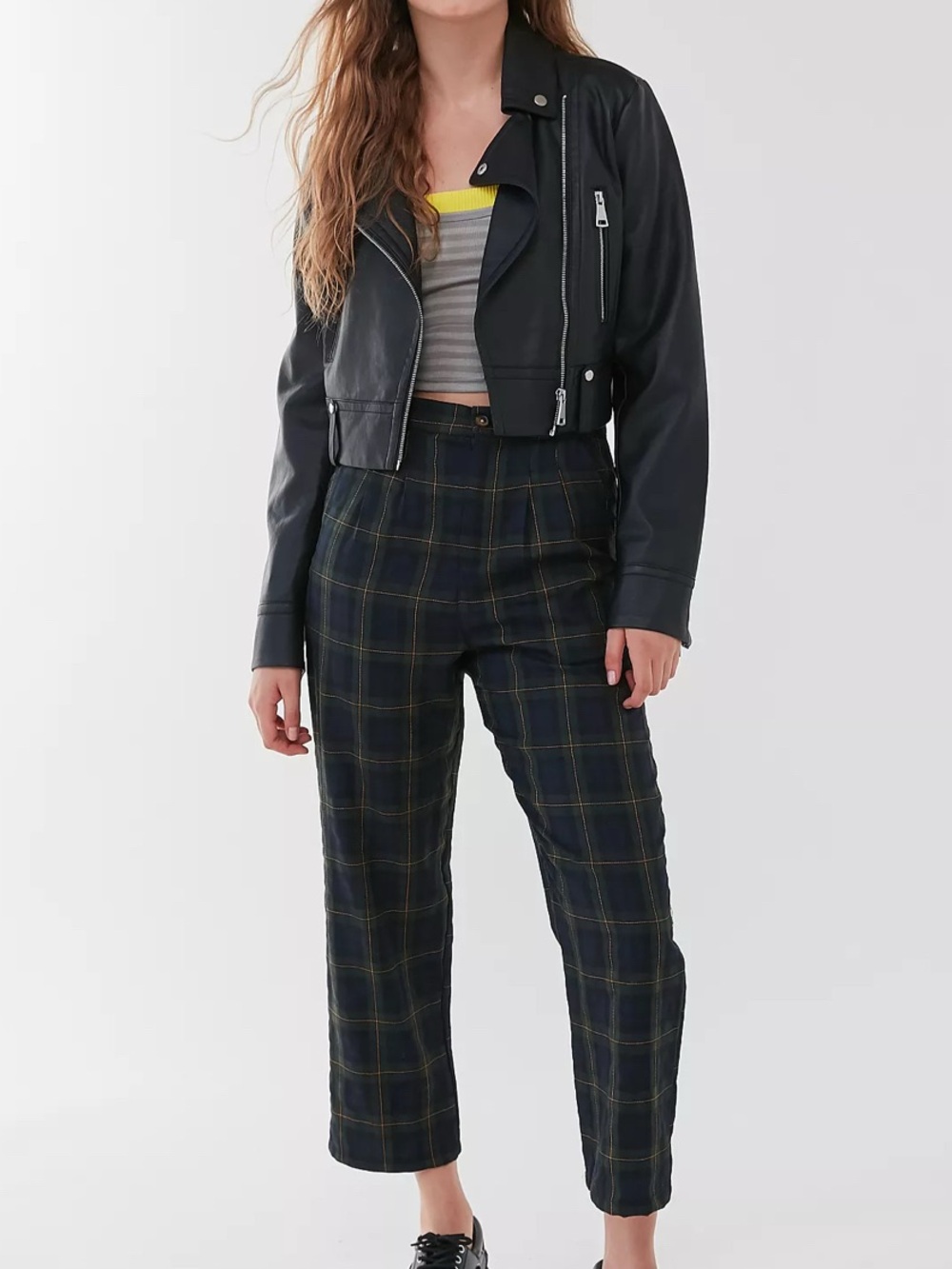 Urban Renewal Remnants Plaid High-Waisted Straight Leg Trouser Pant Small